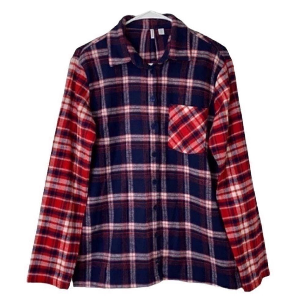Nordstrom Cotton Plaid Red & Blue Button Down Shirt(Size Medium)
